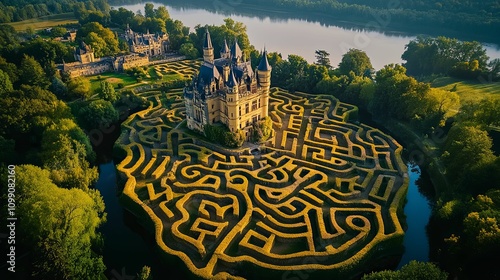 Chateau De Villandry Surrounded By A Large Hedge Maze