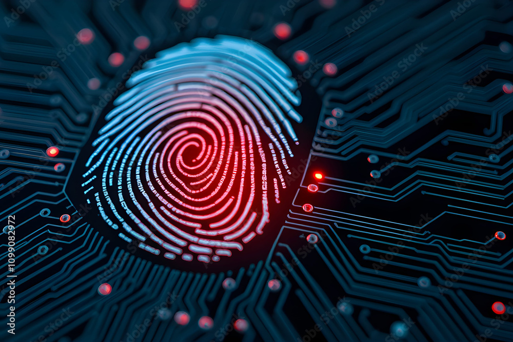 Fototapeta premium Glowing Fingerprint on a Circuit Board