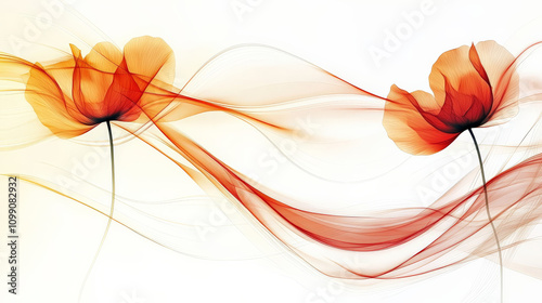 Elegant abstract design featuring red poppy flowers with flowing lines, creating serene and artistic atmosphere. Perfect for modern decor or artistic projects