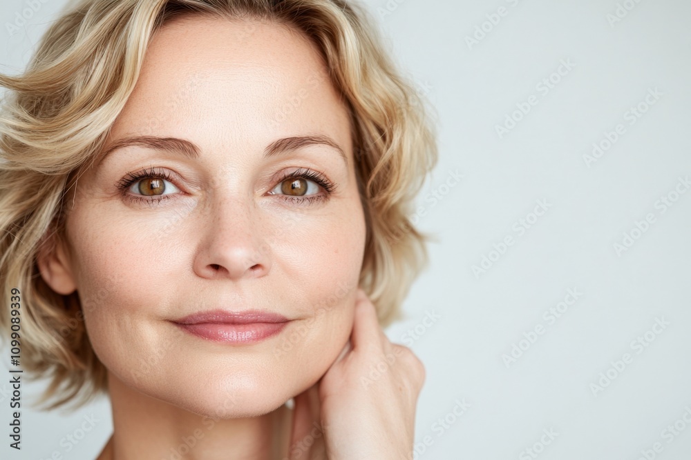 Fototapeta premium portrait of a smiling woman with short blonde hair and natural makeup