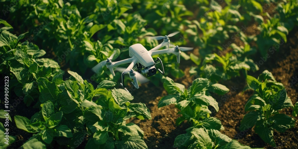 Obraz premium White Drone Over Green Plants