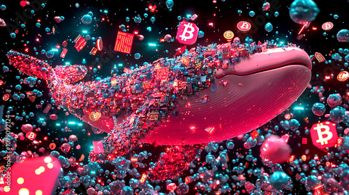 Whale of Bitcoin Surging through the Stock Market A Digital Ocean of Opportunities Underwater High-Tech Concept