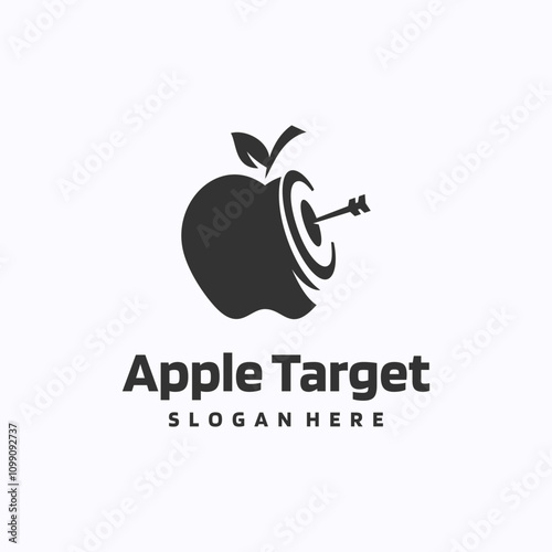 Apple target logo design template. Shooting and aiming focus concept. Creative vector symbol.