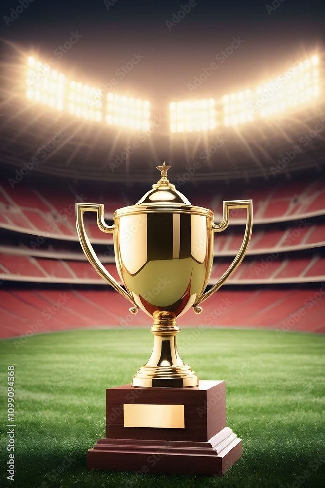 Fototapeta premium Golden trophy on stadium