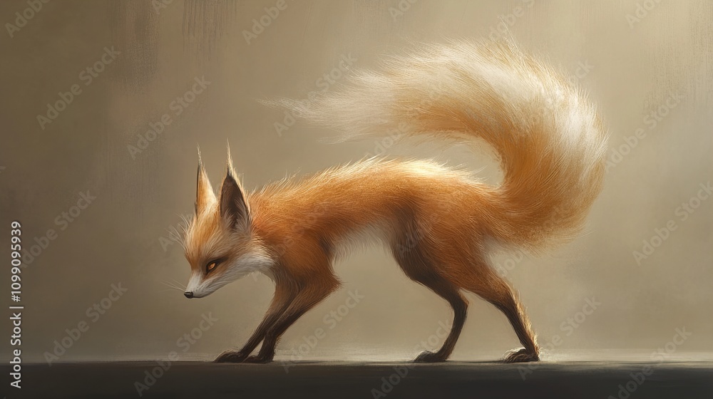 Fototapeta premium Majestic Red Fox: A Digital Painting of Wildlife Elegance