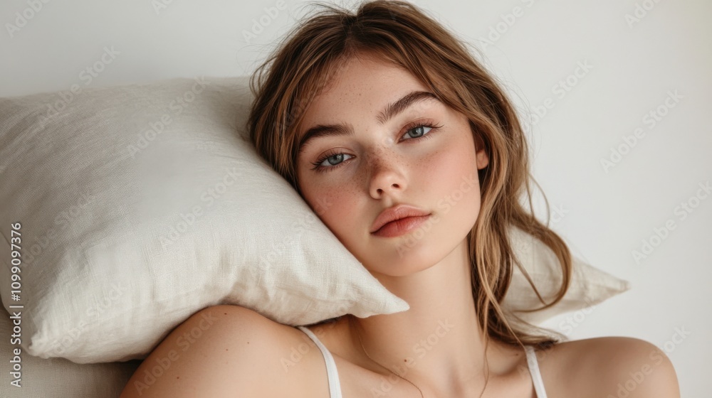 Naklejka premium portrait of a young woman relaxing on a pillow