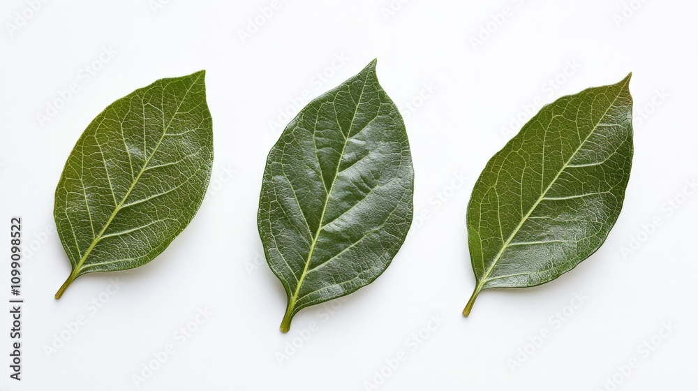 Obraz premium three green leaves on a white background