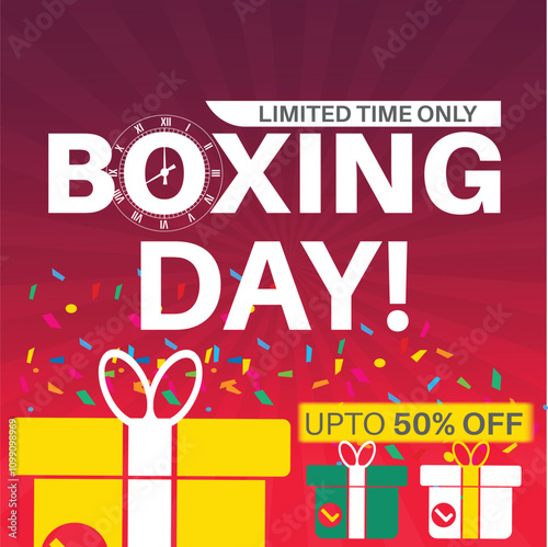 Boxing day poster design template sale for social media post .Holiday concept. suitable for  luxury  background,Greeting Card, Poster design template with text inscription