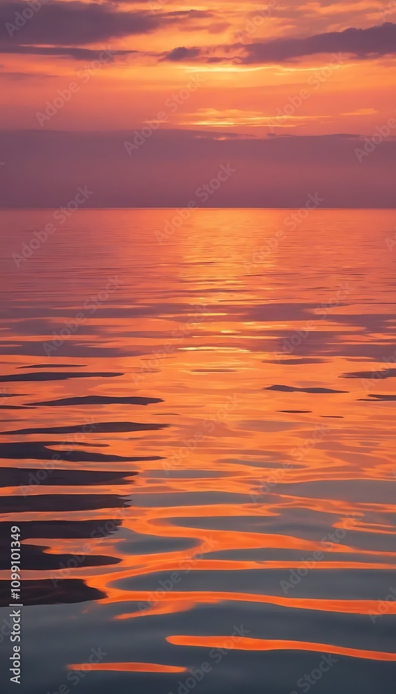 Obraz premium Sunset Over Calm Ocean with Warm Orange and Pink Reflections