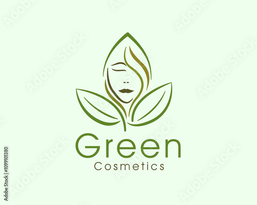 simple head green cosmetic beauty salon logo design template illustration inspiration