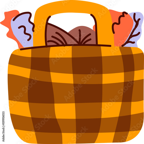 Autumn Harvest Picnic Basket Rustic Gingham Tote Bag Filled with Fall Produce