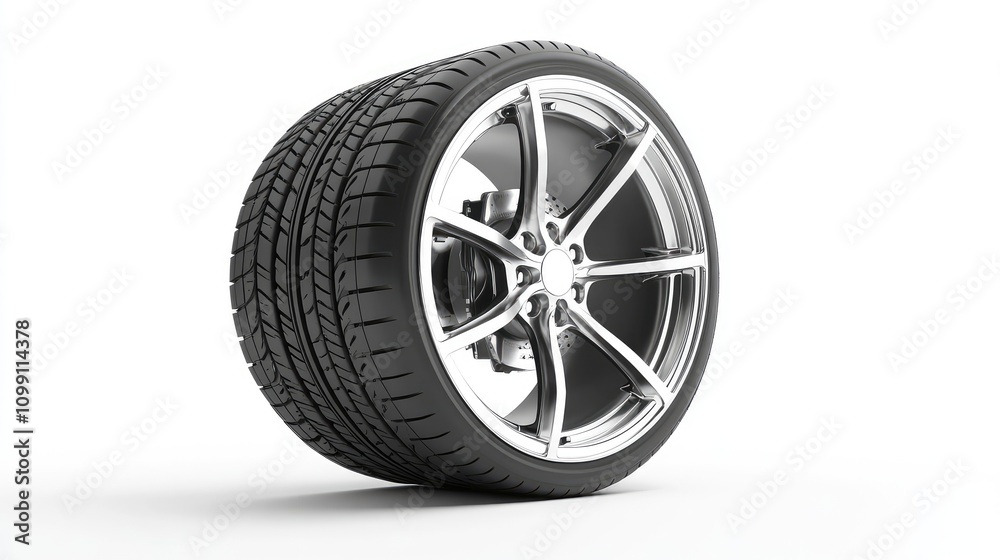 Obraz premium High-Quality Car Tire with Alloy Rim on White Background