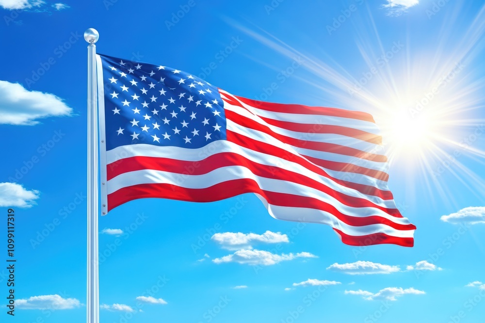 Obraz premium American flag waving in wind