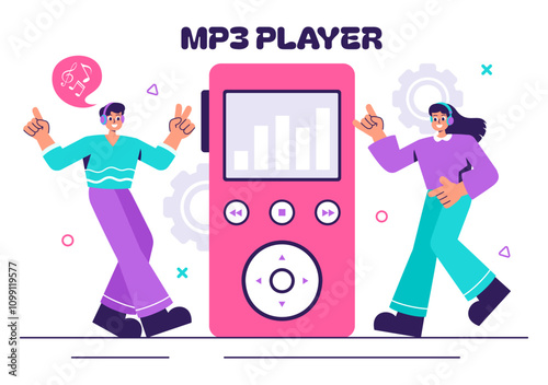 MP3 Player Vector Illustration featuring Musical Notations, Headphones, Headset, and Mobile App Devices for Music Listening on a Flat Background