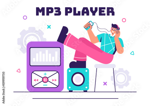 MP3 Player Vector Illustration featuring Musical Notations, Headphones, Headset, and Mobile App Devices for Music Listening on a Flat Background