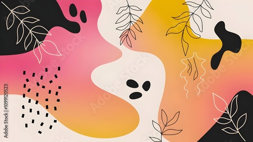 Memphis Style Gradient Background with Nature Elements