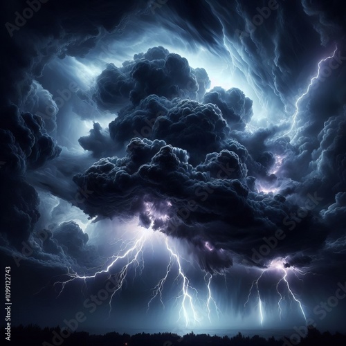 Thundering Storm Cloud A dark ominous cloud that produces lightn photo