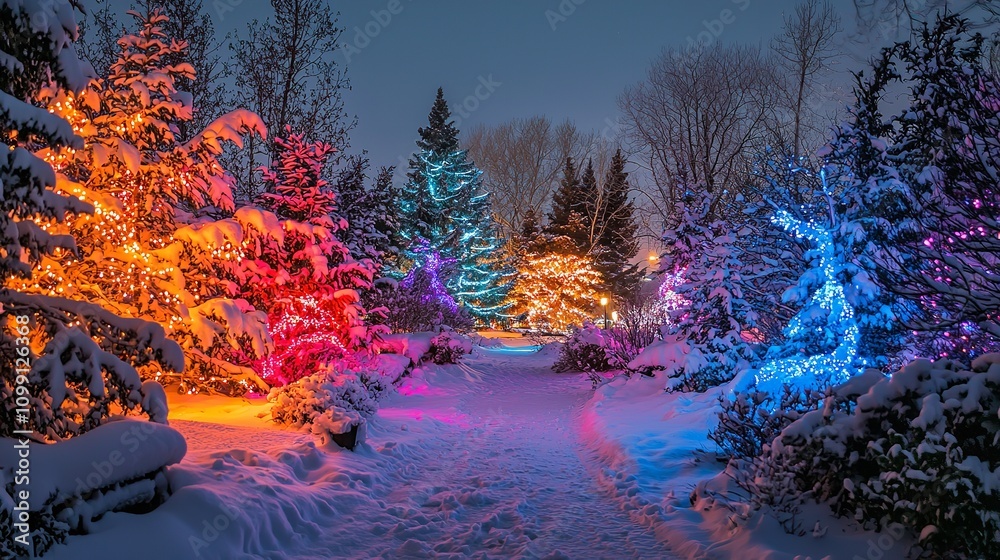 Fototapeta premium Beautiful Winter Night Scene with Snow-Covered Trees