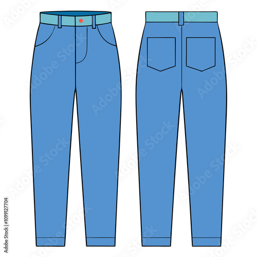 simple denim pant  flat sketch illustration