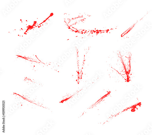 Realistic blood isolated on white background. Drops of blood and splashes of a collection of 11pieces