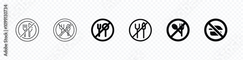 No eating sign, No Food Sign, Prohibition signs. Eating is prohibited. No eat and drink vector icon, Do not eat or drink sign.