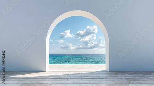 contemporary wall design featuring a massive keyhole, symbolizing access and opportunity, offering a clear view of a distant landscape beyond the barrier, suggesting discovery and new horizons