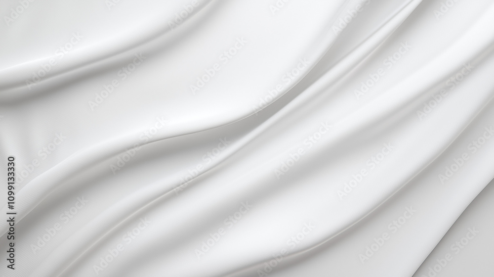 Fototapeta premium White Silk Drape: Smooth, flowing lines of luxurious white silk, creating a backdrop of elegance and sophistication. Soft, delicate folds and ripples, highlighting the texture and sheen of the fabric.