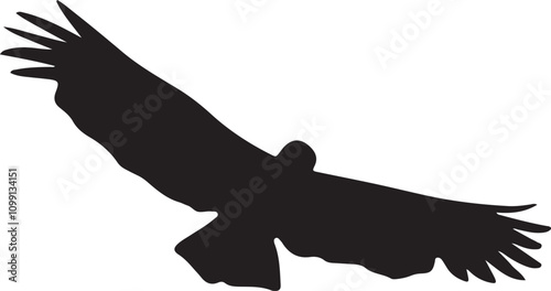Illustration of a silhouette icon of a bird flying high with its wings fully outstretched, depicting motion and grace