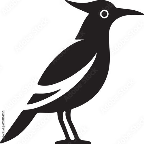 Illustration of a bird icon perched with a long, pointed beak