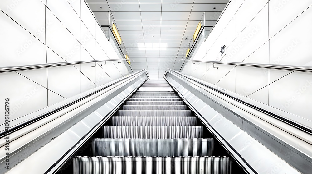 Fototapeta premium Modern Escalator in White Subway Station