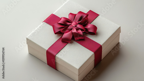 Open gift box or present box with red ribbon bow isolated on white background with shadow 3D rendering