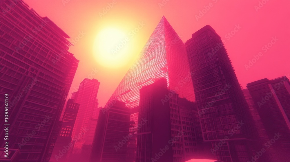 custom made wallpaper toronto digitalFuturistic Cityscape with Pink Sun and Pyramid Structure