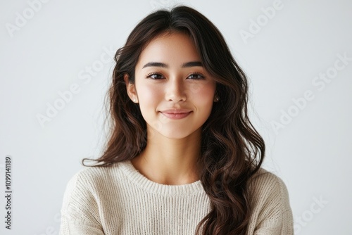 Young Japanese woman in business casual attire, smiling and looking directly at the camera with confidence against  Portrait of a professional office worker  confident young entrepreneur on isolated 