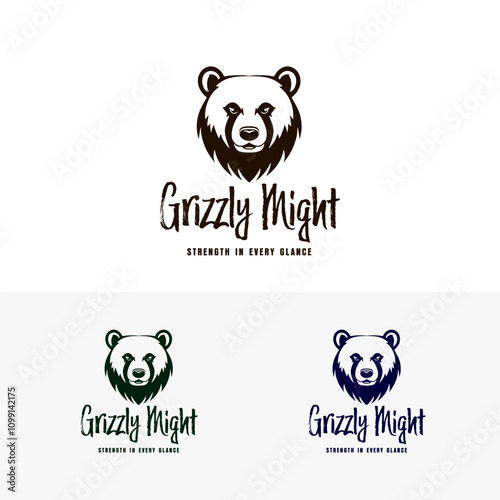 Grizzly Might logo design. bear head showcases strength. Suitable for logos, branding, or designs symbolizing power and resilience. EPS Layered Vector File