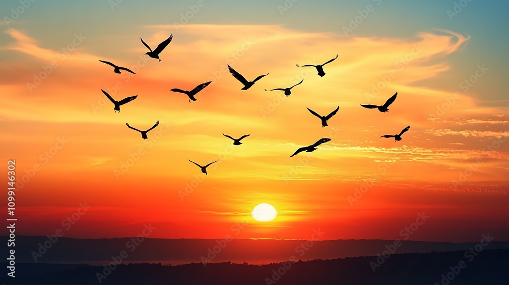 Fototapeta premium birds flying in the sunset