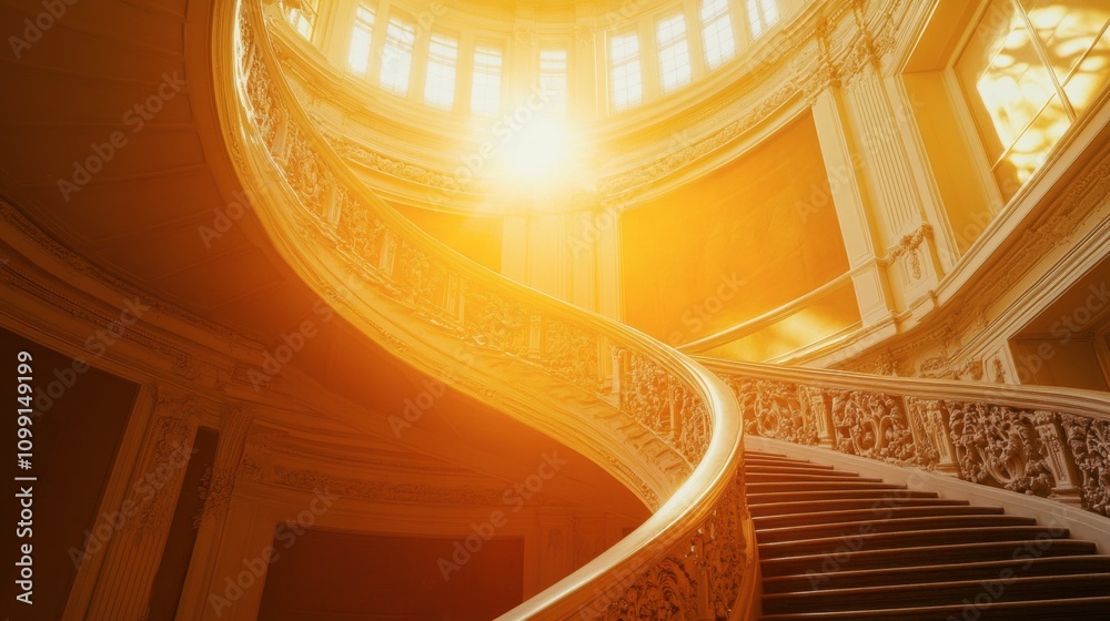 Obraz premium Elegant staircase with sunlight in historic building