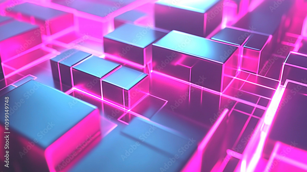 Obraz premium Abstract neon geometric design with illuminated 3D shapes and gradients 