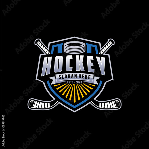 Hockey tournament logo in modern minimalist style, hockey logo team