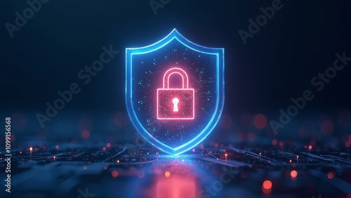 Translucent security shield with glowing lock symbolizing blockchain technology