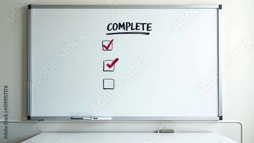 Isolated whiteboard showing completed checklist with focus on completion and organization