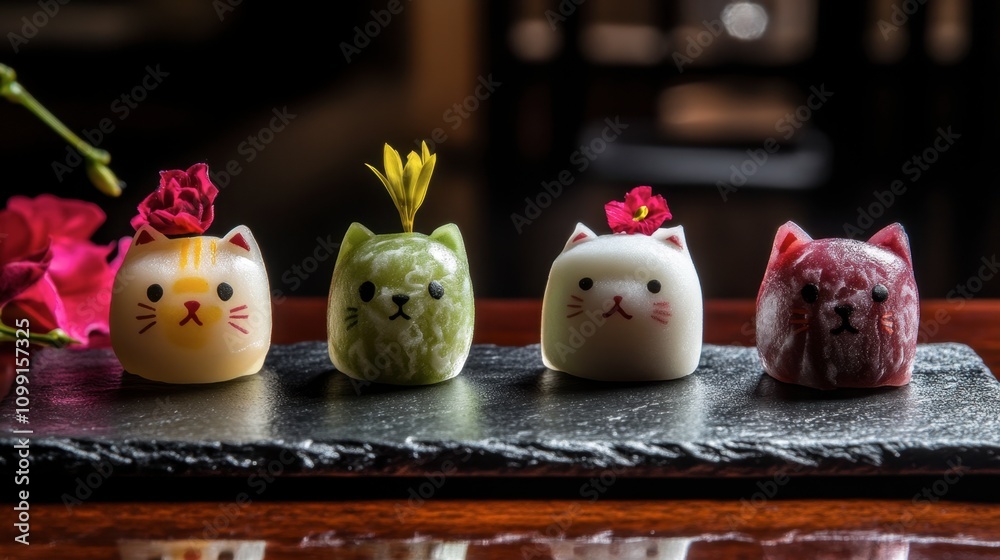 Obraz premium Cute Cat-Inspired Desserts with Colorful Decorations