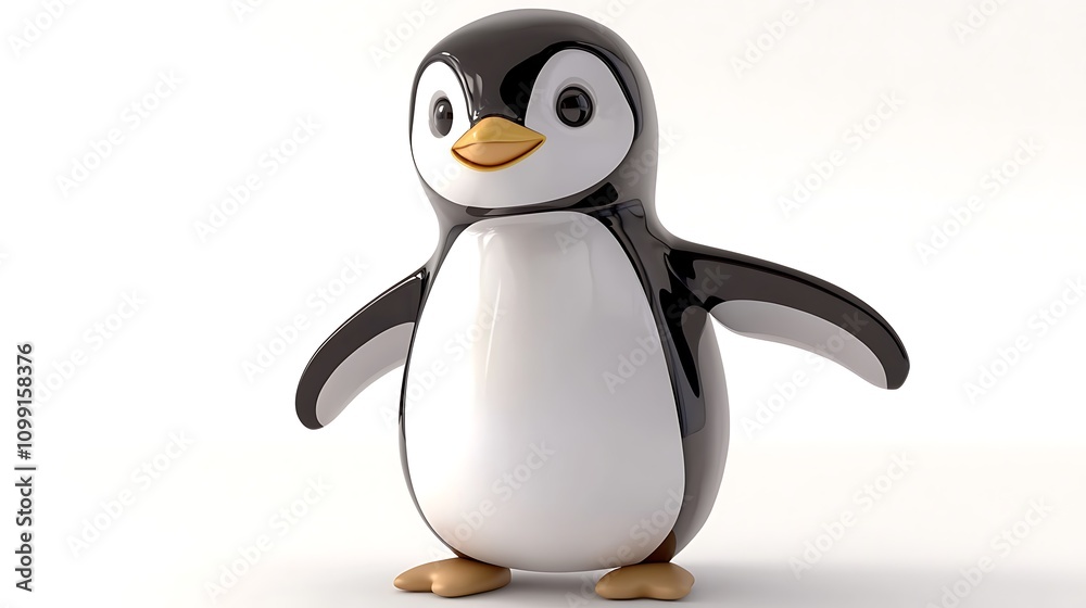 Fototapeta premium Cute Cartoon Penguin D Render White Background