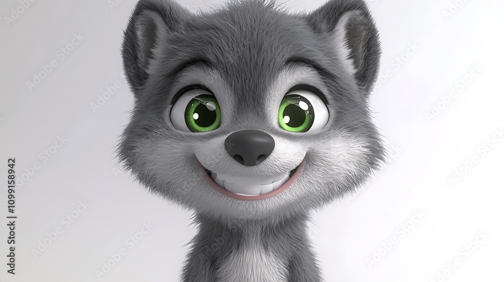 Obraz premium Cute Cartoon Wolf Pup D Render Friendly Face