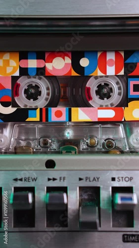 Vertical, Audio Cassette Tape Playing in Deck From 1980s photo