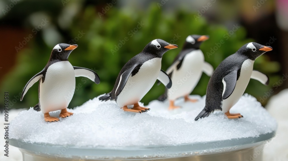 Fototapeta premium Cute Penguins Walking on Snowy Surface