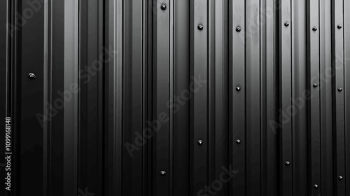 Corrugated black metal texture. 3D Realistic Steel roof sheet, Siding panels for the wall and Iron building material for fence. Surface of a cargo container illustration.