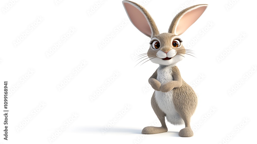 Obraz premium Cute Cartoon Bunny Rabbit D Render White Background