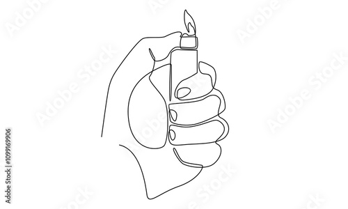 continuous line of hand holding lighter illustration