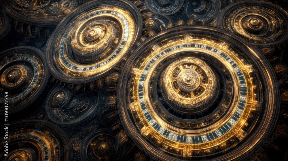 Fototapeta premium Intricate Gears with Golden Accents in Dark Background