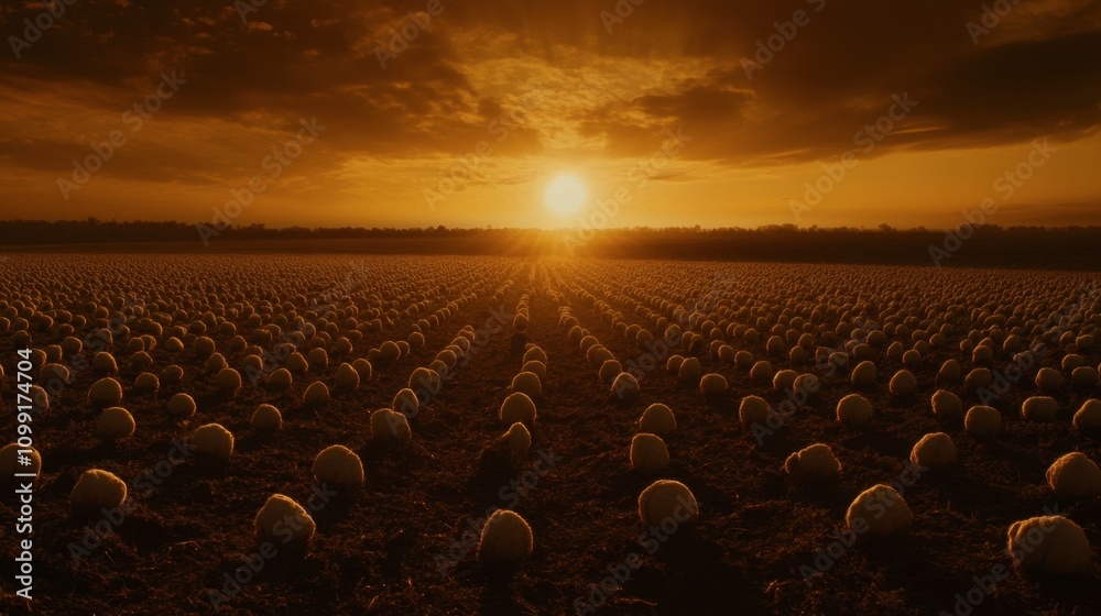 Fototapeta premium Golden Sunrise Over a Melon Field